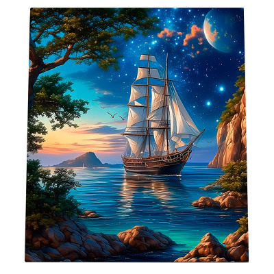 Алмазная мозаика Пейзаж с парусником Рыжий кот НД-1410 1